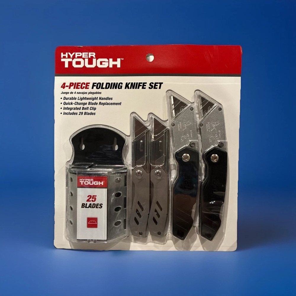 Hyper Tough 4-Piece Folding Knife Set - Black and Silver